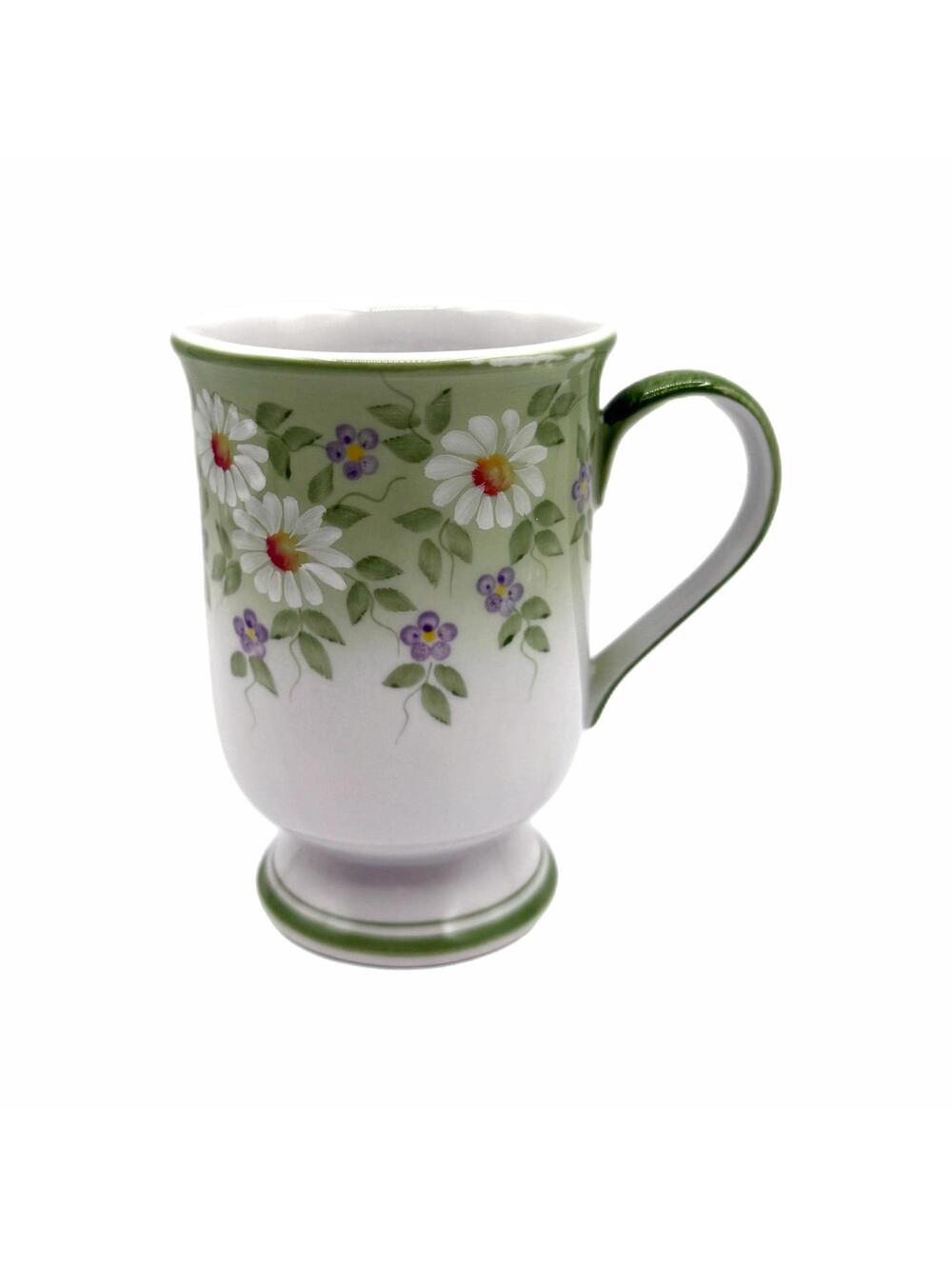 Vintage Andrea by Sadek Green Floral Botanical Pedestal Coffee Mug